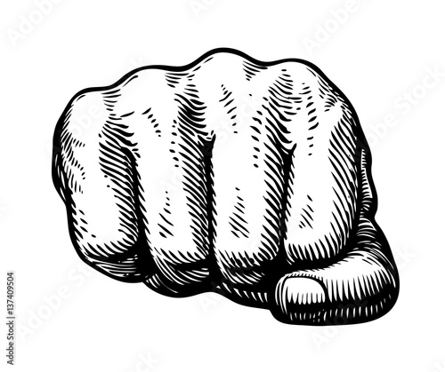 Fist, hand gesture sketch. Punch symbol. Vector illustration