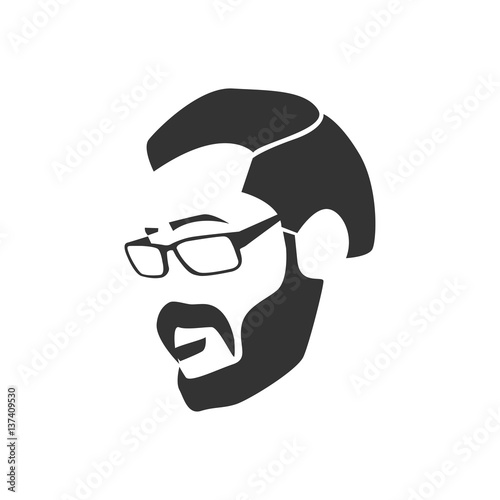 Bearded hipster face black silhouette. Vector illustration