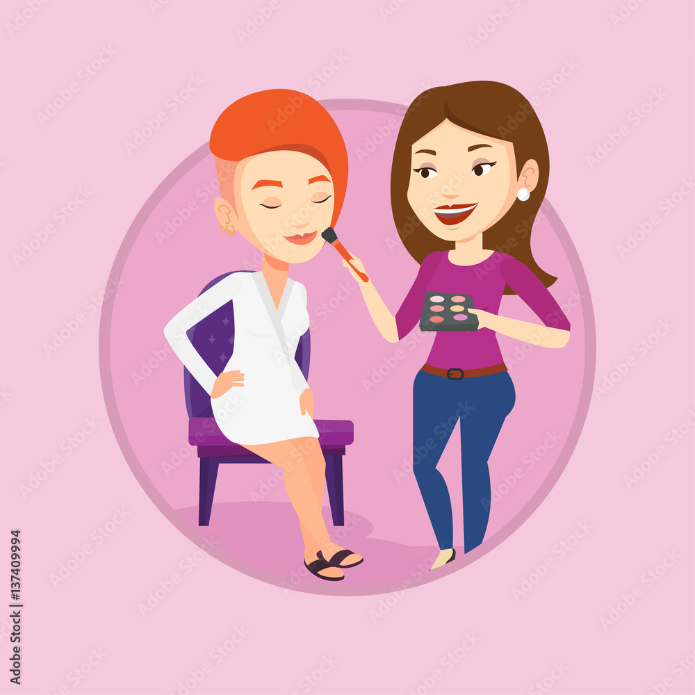 Visagiste doing makeup to young stylish girl. Visagiste doing makeup to young stylish girl.