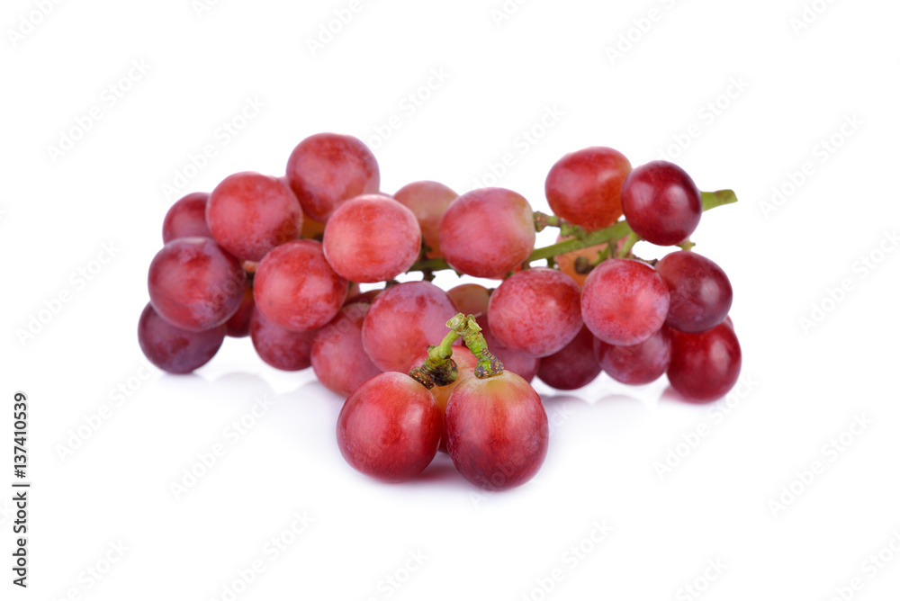 bunch of fresh red grape on white background