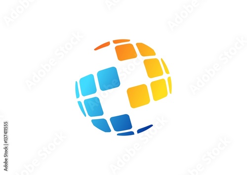 circle globe global technology logo, abstract globe connection logo symbol, global icon business concept vector design template