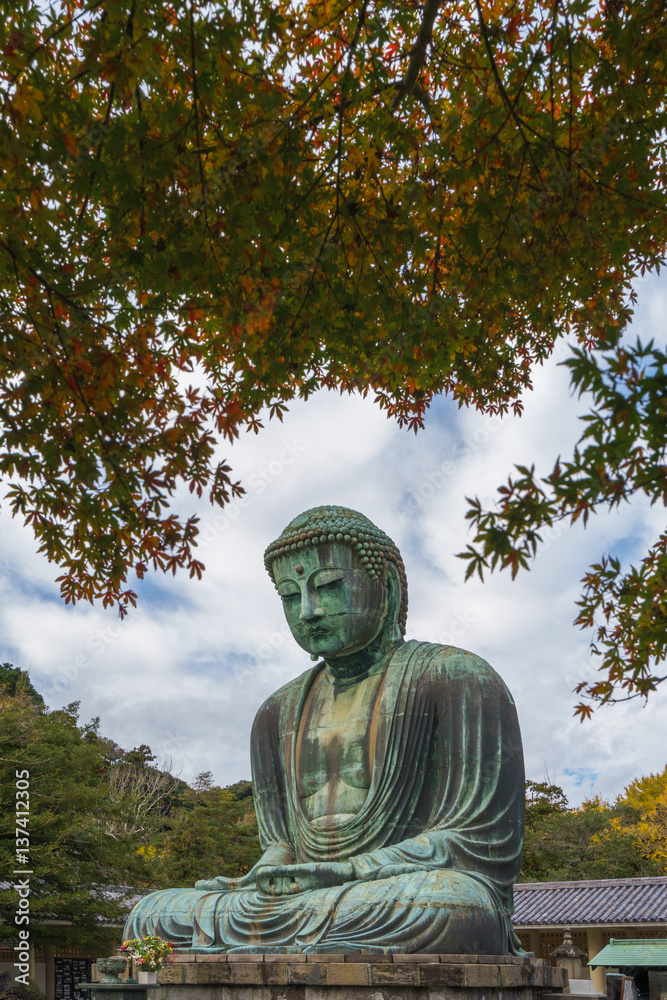 Japan travel in autumn season,Great Buddha of Kamakura (Kamakura Daibutsu),Bronze statue of Amida Buddha in Kotokuin Temple, Kamakura, Kanagawa, Japan Japan travel in autumn season,Great Buddha of Kamakura (Kamakura Daibutsu),Bronze statue of Amida Buddha in Kotokuin Temple, Kamakura, Kanagawa, Japan