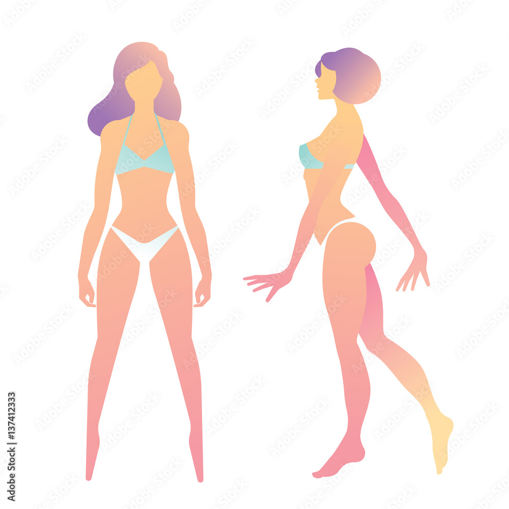 Beautiful woman body in profile and full face, template for fashion ads Beautiful woman body in profile and full face, template for fashion ads