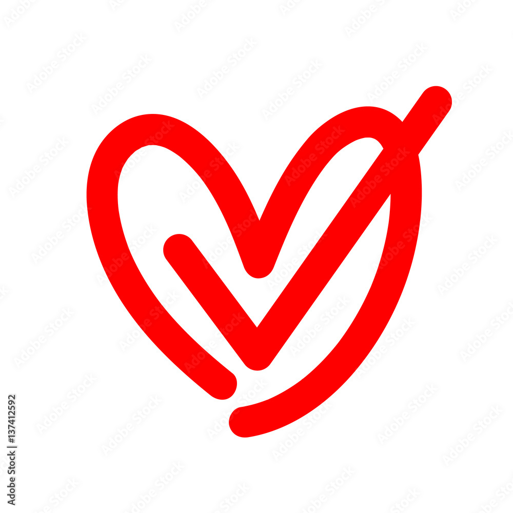 check mark in heart, vector illustration isolated on white check mark in heart, vector illustration isolated on white