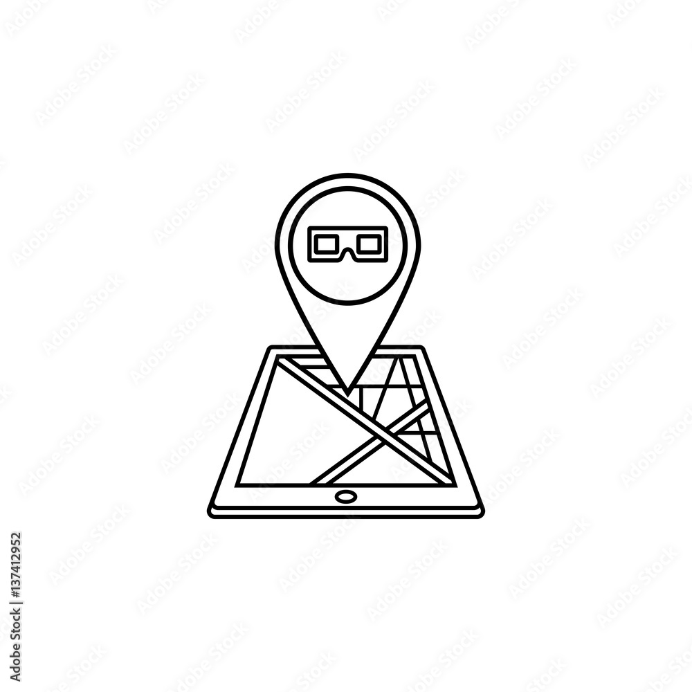 3d glasses map pointer line icon, mobile gps navigation and location, pin on tablet vector graphics, a linear pattern on a white background, eps 10.. 3d glasses map pointer line icon, mobile gps navigation and location, pin on tablet vector graphics, a linear pattern on a white background, eps 10..