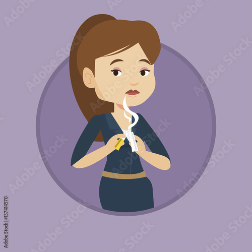 Young woman quitting smoking vector illustration.