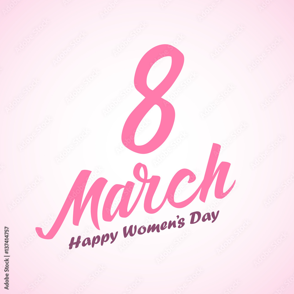 Women day lettering on pink background. 8 march