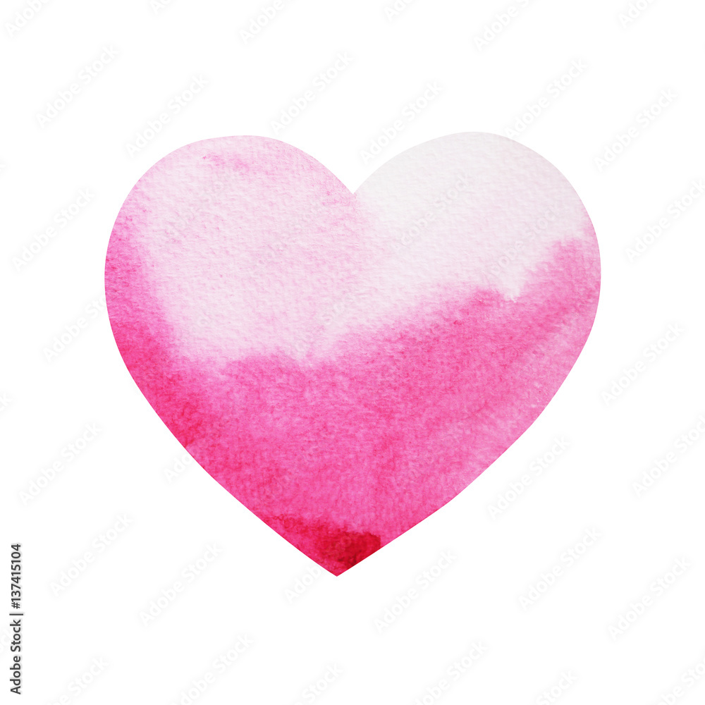pink love heart watercolor painting hand drawn design illustration
