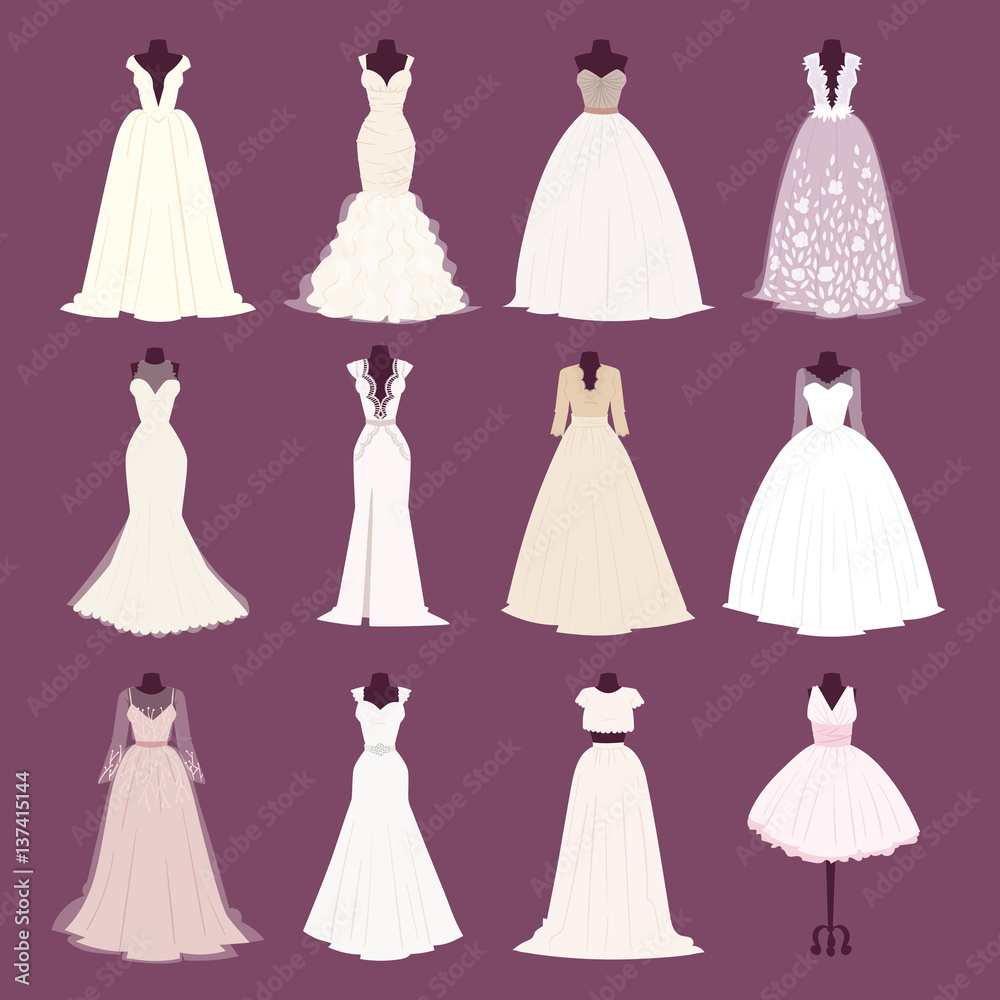 Wedding bride dress vector different edsign Stock Vector | Adobe Stock