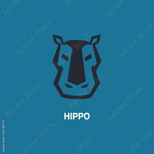 Hippo head icon, isolated on blue background. Animal logo for you design. Vector illustration.
