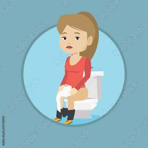 Woman suffering from diarrhea or constipation.