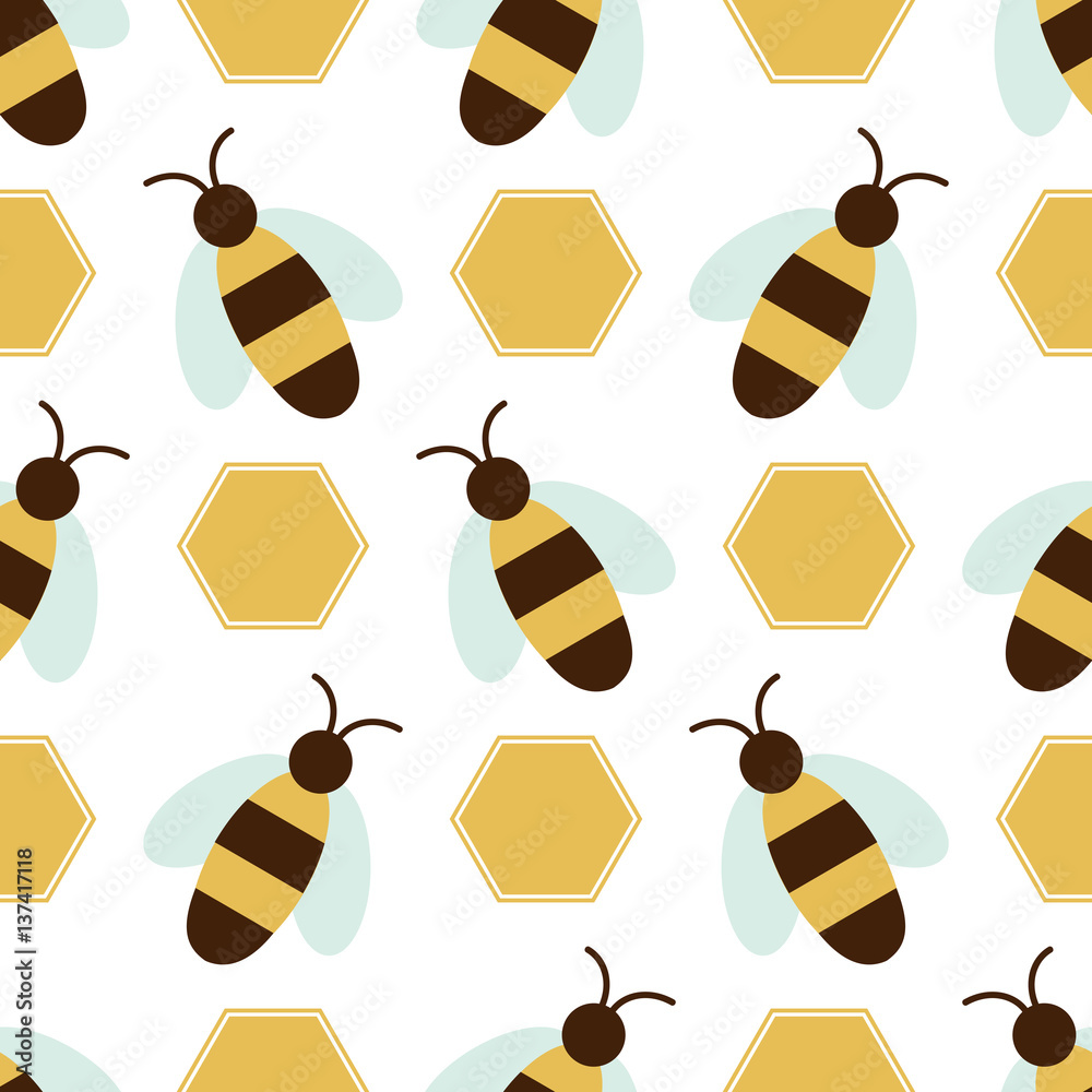 Seamless Pattern with Bee and Honeycomb Stock Vector | Adobe Stock