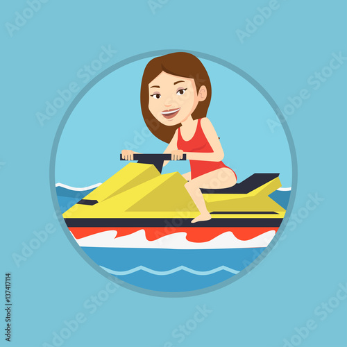 Caucasian woman training on jet ski in the sea.
