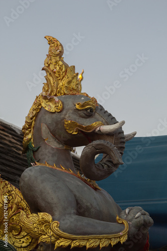 Statue Elephant Erawan Wan at Wat Phra That Doi Kham Chiang Mai Thailand.