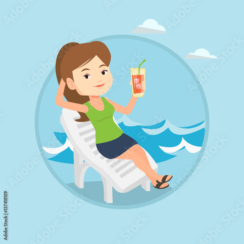 Woman relaxing on beach chair vector illustration.