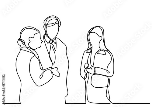 continuous line drawing of business people talking