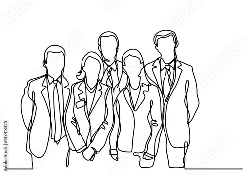 continuous line drawing of team of employees