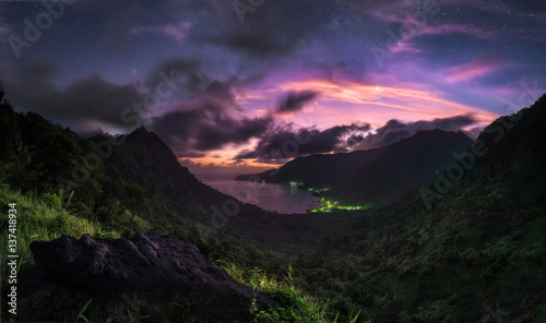First daylight on exotic tropical coastline