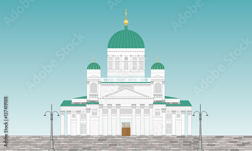 Helsinki cathedral detailed vector illustration. Flat style. Stylish colorful landmarks for web banner, button, logotype and poster. Symbol of Helsinki. Finland. Icon for travel agency.
