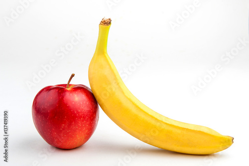 Banana and Apple on a white background