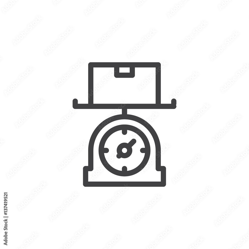 Scale, parcel weighing line icon, outline vector sign, linear style ...
