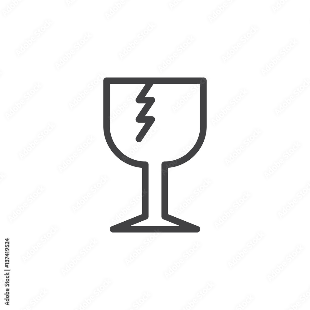 Fragile, broken glass line icon, outline vector sign, linear style pictogram isolated on white. Symbol, logo illustration Fragile, broken glass line icon, outline vector sign, linear style pictogram isolated on white. Symbol, logo illustration