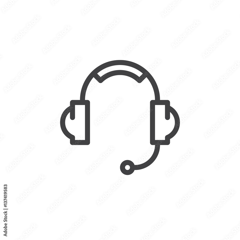 Headset, Customer support line icon, outline vector sign, linear style pictogram isolated on white. Symbol, logo illustration