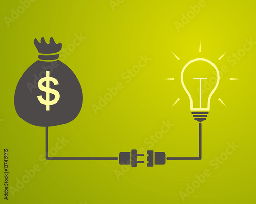 lamp is connected to a bag with money