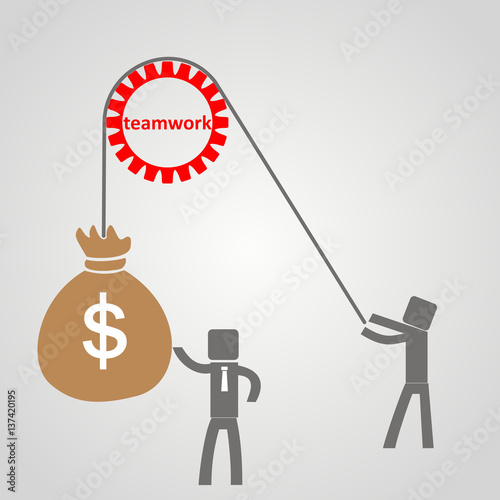 teamwork worker pull up money bag