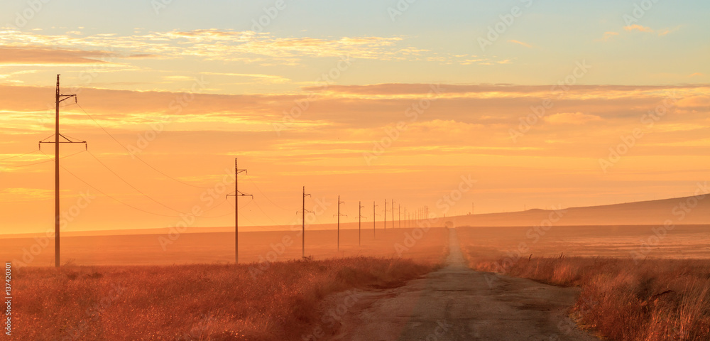 rural road at sunrise
