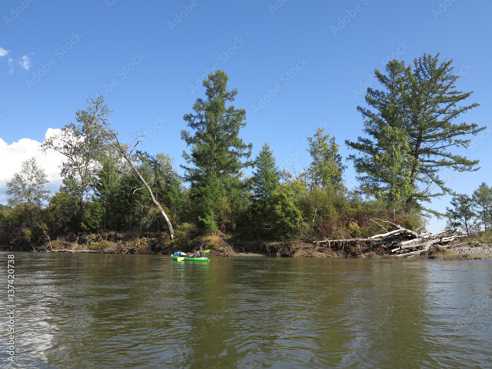 People are awesome - kayak trip down the river in wilderness People are awesome - kayak trip down the river in wilderness