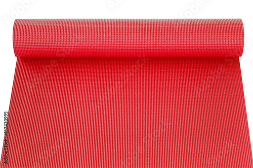 Red yoga mat isolated on white background