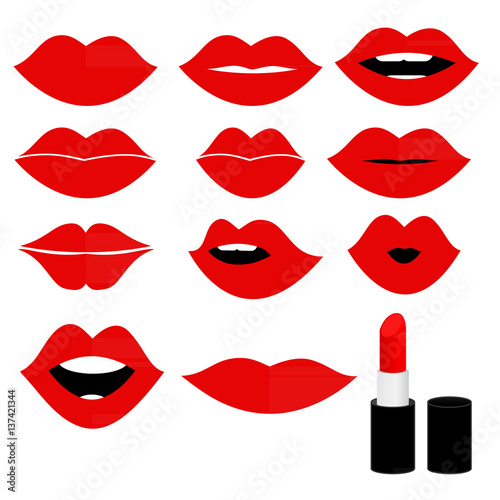 Girl mouths close up with red lipstick make up