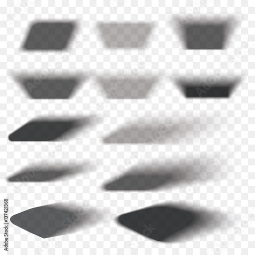 Box shadow set transparent with soft edges isolated on checkered background. Smooth vector under round square.Element for product design photo