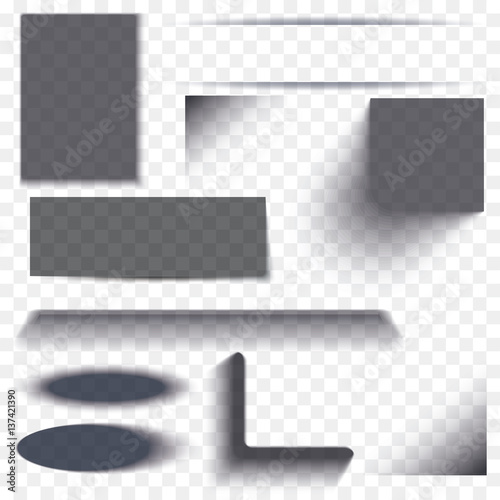 Oval and box shadow set transparent with soft edges isolated on checkered background. Element for product design
