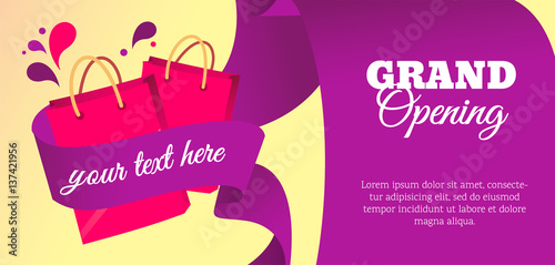 Grand opening horizontal banner. New shopn is opening.  Vector flat style illustration photo