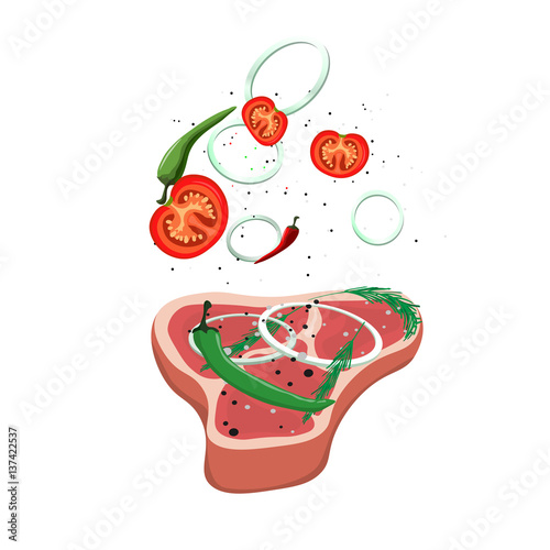 Set of meat food Isolated on white background