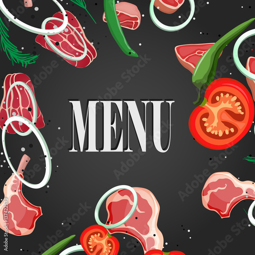 Set of meat food Isolated on white background