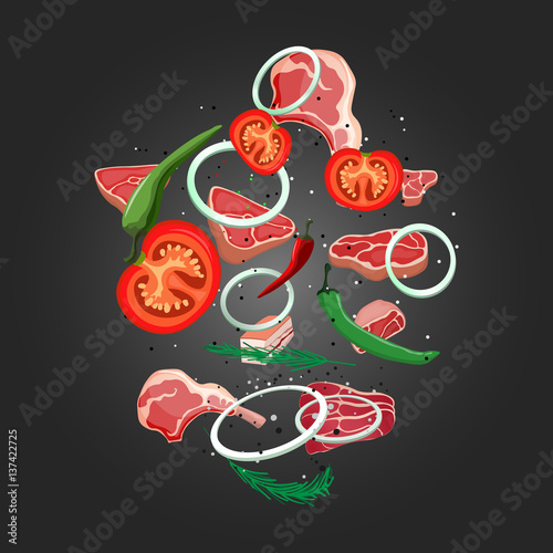 vector steak meat with pepper and rosemary