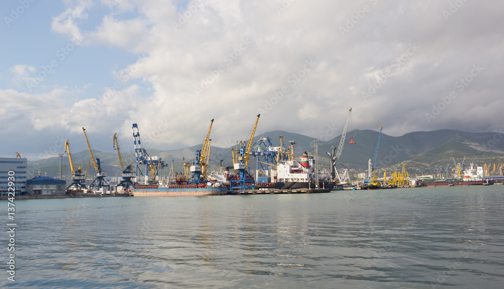 Views of Novorossiysk commercial sea port. Novorossiysk is a major sea port in Russia