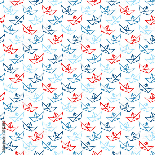 Retro Seamless Pattern Paper Boats Blue/Red Turned
