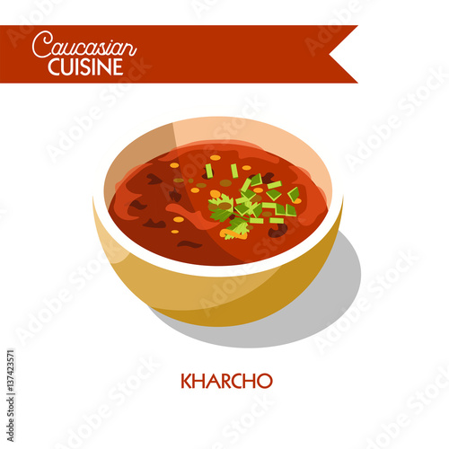 Kharcho soup Caucasian Georgian cuisine vector flat icon