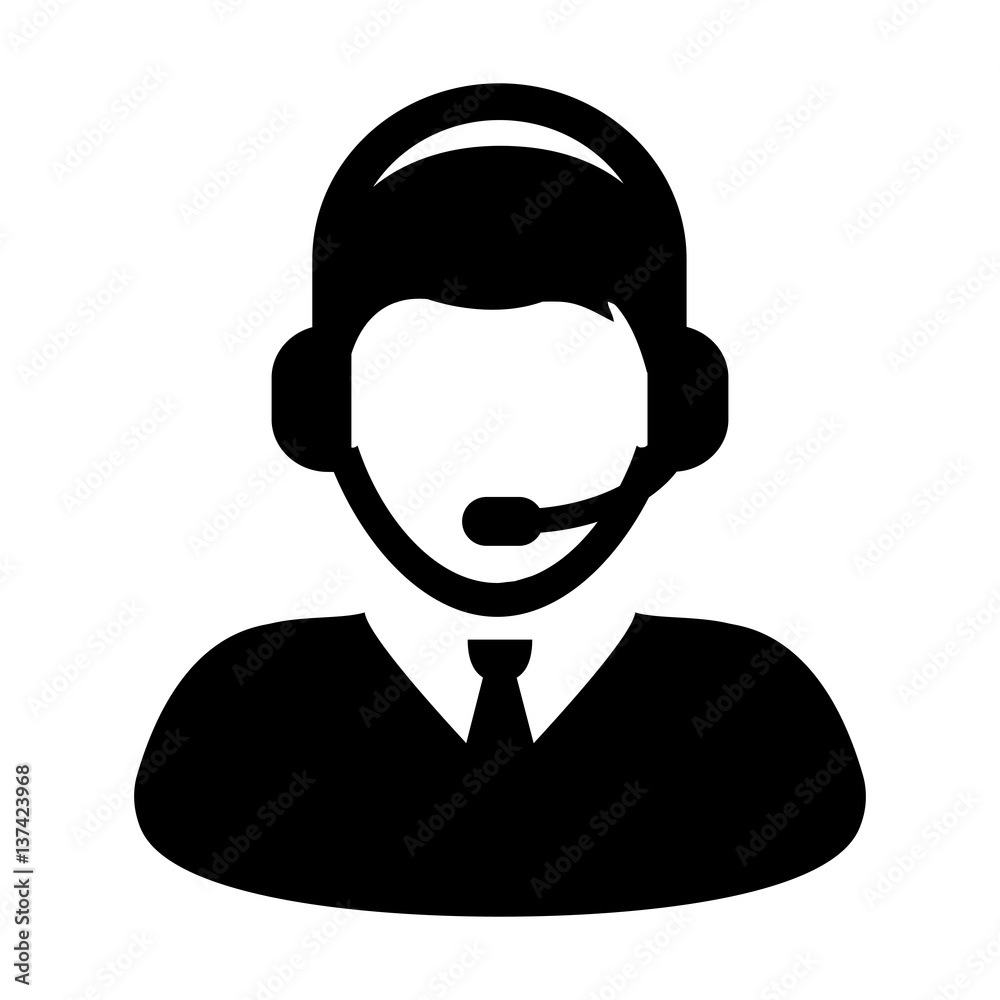 Service Icon Vector Customer Support Helpline User Profile Avatar with Headphone in Glyph Pictogram illustration