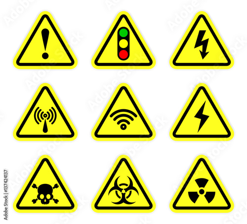 Vector warning, signal symbol and radiation sign set 