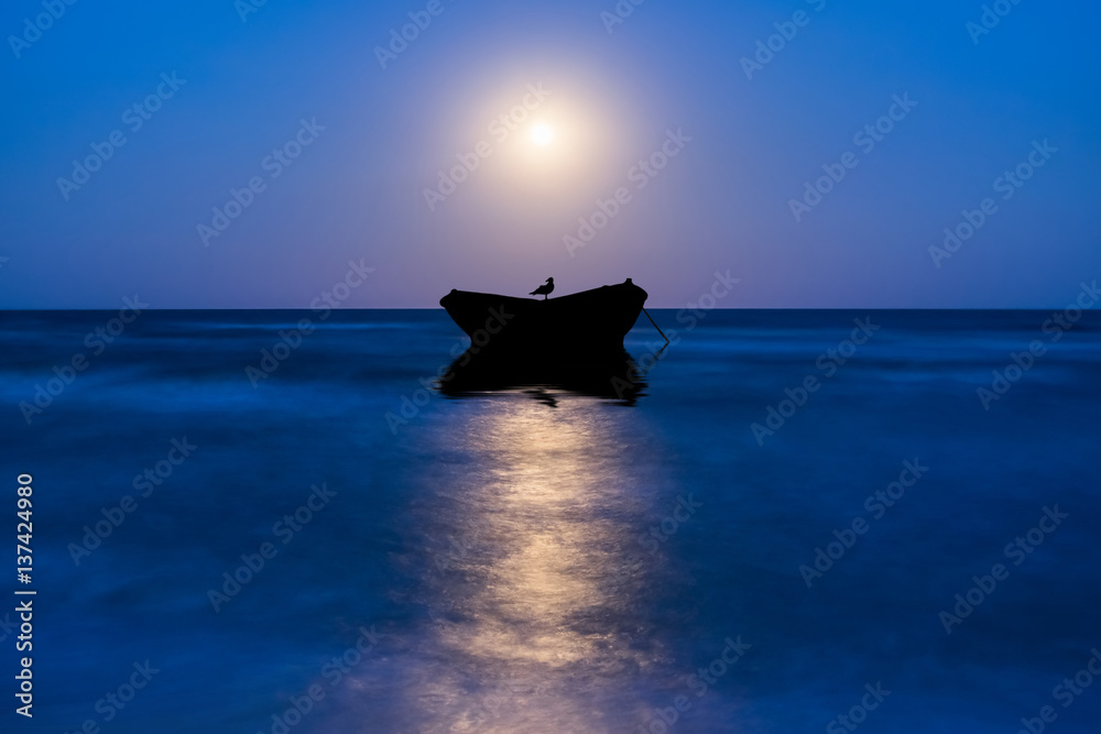 Night Landscape with Moon and Boat Night Landscape with Moon and Boat