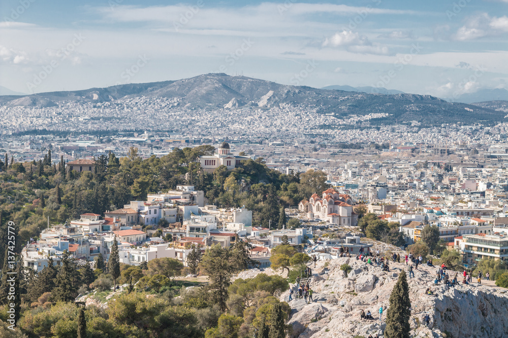 Athens, Greece - February 12, 2017: Panoramic view of Athens in a sunny day