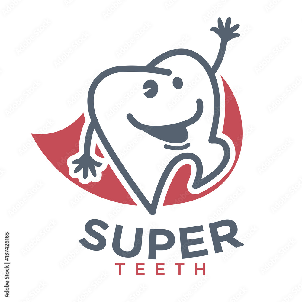 Obraz premium Cartoon tooth vector logo template children dentistry dental product