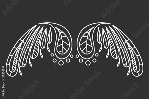 Vintage vector wing with tribal ornaments. Traditional ethnic background, tattoo, African, Indian, Thai, spirituality, boho design. For print, posters, t-shirts, textiles, coloring book.