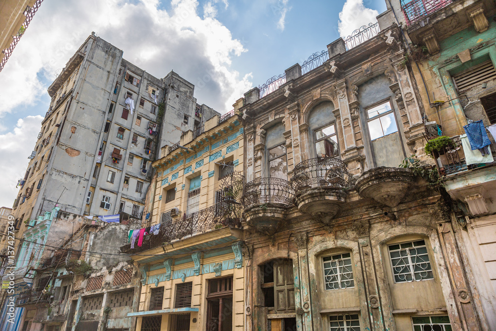 Havana, Cuba - city architecture. Old residential buildings.havana, old, cuba, architecture, residential, town, building, city, travel, urban, exterior, poor, vintage, colonial, tourism, apartment, ba