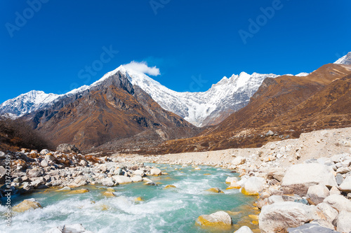 Langtang Lirung Peak Himalaya Mountains River H photo